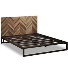 Wooden Bed - Natural Wood with Iron Accents