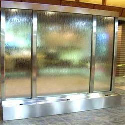 Glass Water Fountain - Glass & Stainless Steel Variable Dimensions LED Lighting 120V Water Pump Included Elegant DÃ©cor for Malls & Resorts