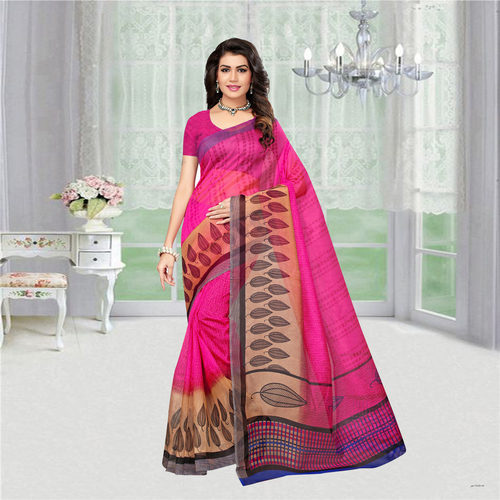 Pink Fancy Printed Super Net Saree