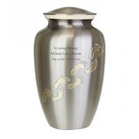 Footprints Brass Ash Urn - 10 1/2" Tall & 6 1/2" Wide | Weather Resistant, Engraved Golden Footprints, Niche Friendly