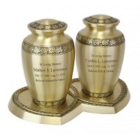 Leaves of Peace Brass Companion Urns Heart Base