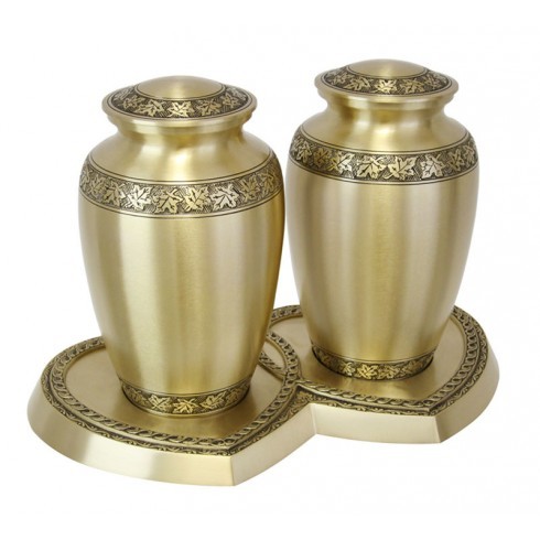 Leaves of Peace Brass Companion Urns Heart Base