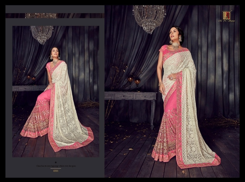 Pink And White Latest Heavy Designer Sarees