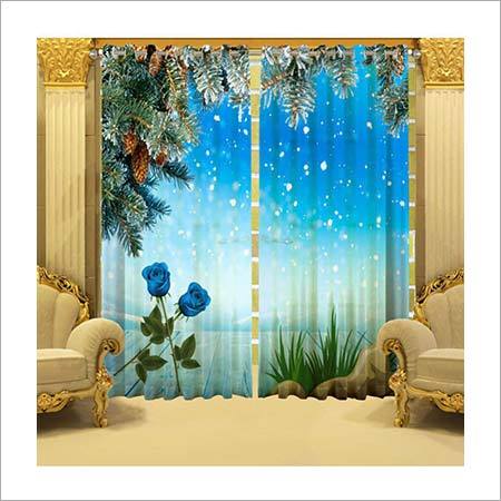 Sky Blue Printed Curtains