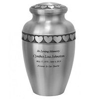 Beautiful Circle of Hearts Pewter Urn