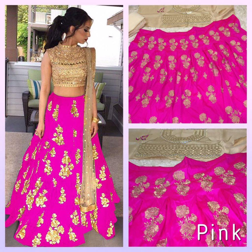 Ladies Embroidered Pink Lehenga - Silk Fabric, Floor Length, Custom Size | Floral Embroidery, Soft, Skin-Friendly, Elasticated Waist
