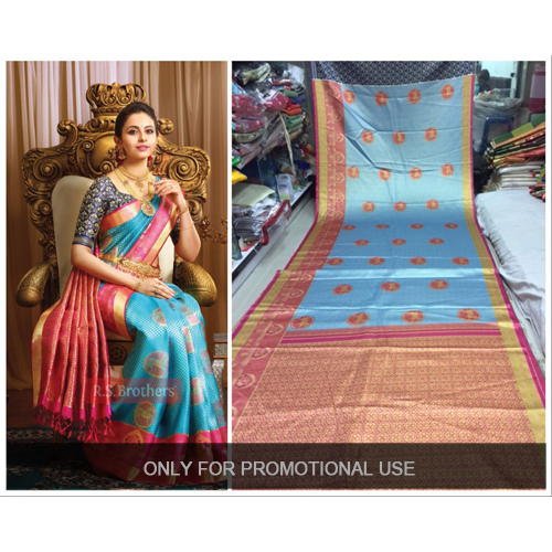 Ladies Printed Saree - Silk 5.5 Meters Teal, Floral Jacquard | Elegant Design, Soft Fabric, Vibrant Colors, Comfortable Party Wear