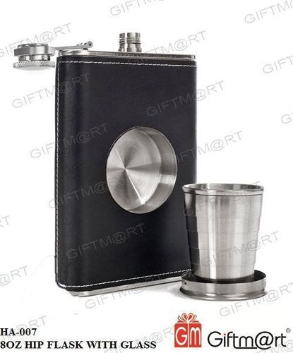 Bar Accessories 8 Oz Hip Flask With Built-In Collapsible Shot Glass