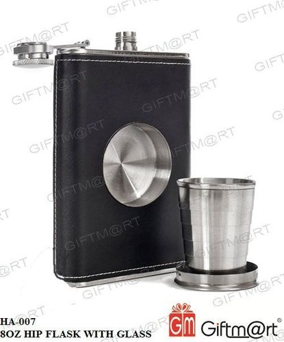 8 oz Hip Flask with Built-in Collapsible Shot Glass