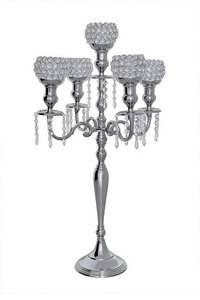 5 Arm Crystal Globe Candelabra Wedding Centerpieces Votive Candle Holders 80cm