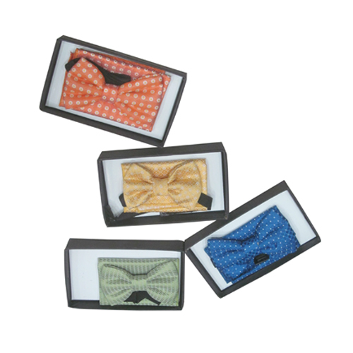 Mens Printed Bow Tie With Pocket Square