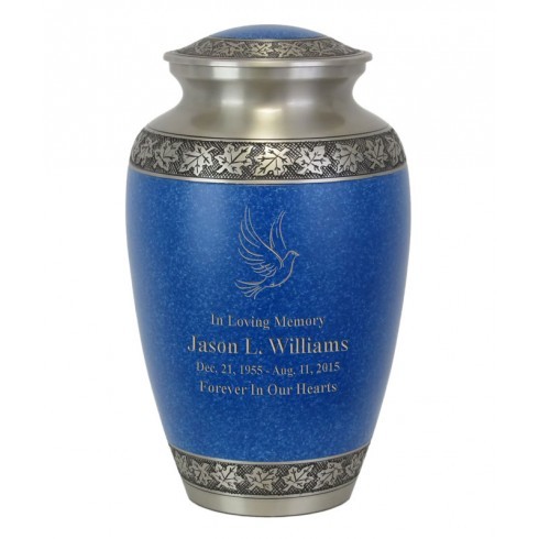 Leaves of Peace Pewter Blue Urn