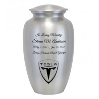Tesla Emblem Silver Car Urn