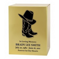 Country Hat & Boots Brass Memorial Urn