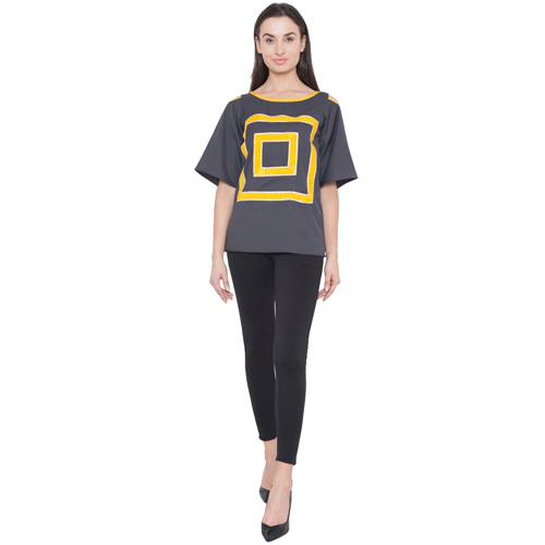 Women Grey Straight Fit Crepe Top