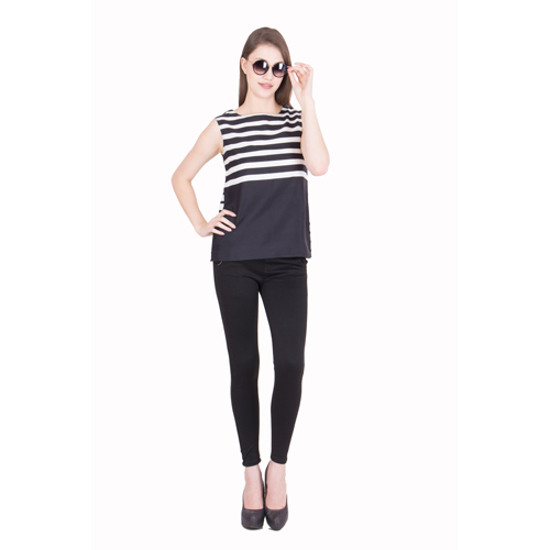 Womens Striped Black Top