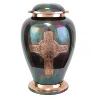 Celtic Cross Raku Brass Cremation Urn
