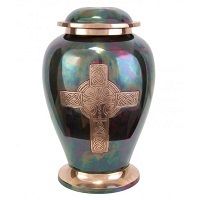 Celtic Cross Raku Brass Cremation Urn