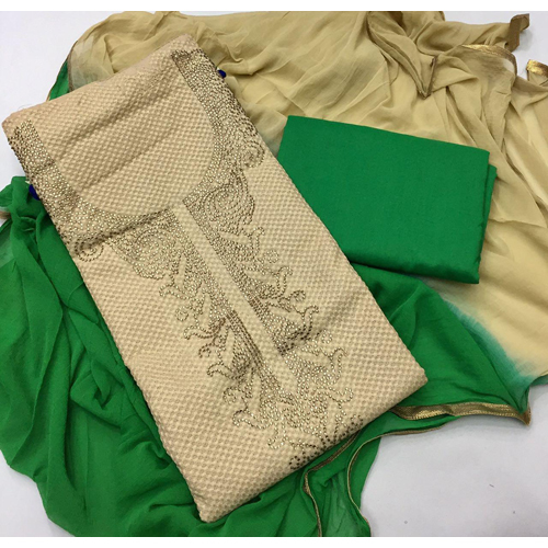 Ladies Embroidery Green Cotton Suit