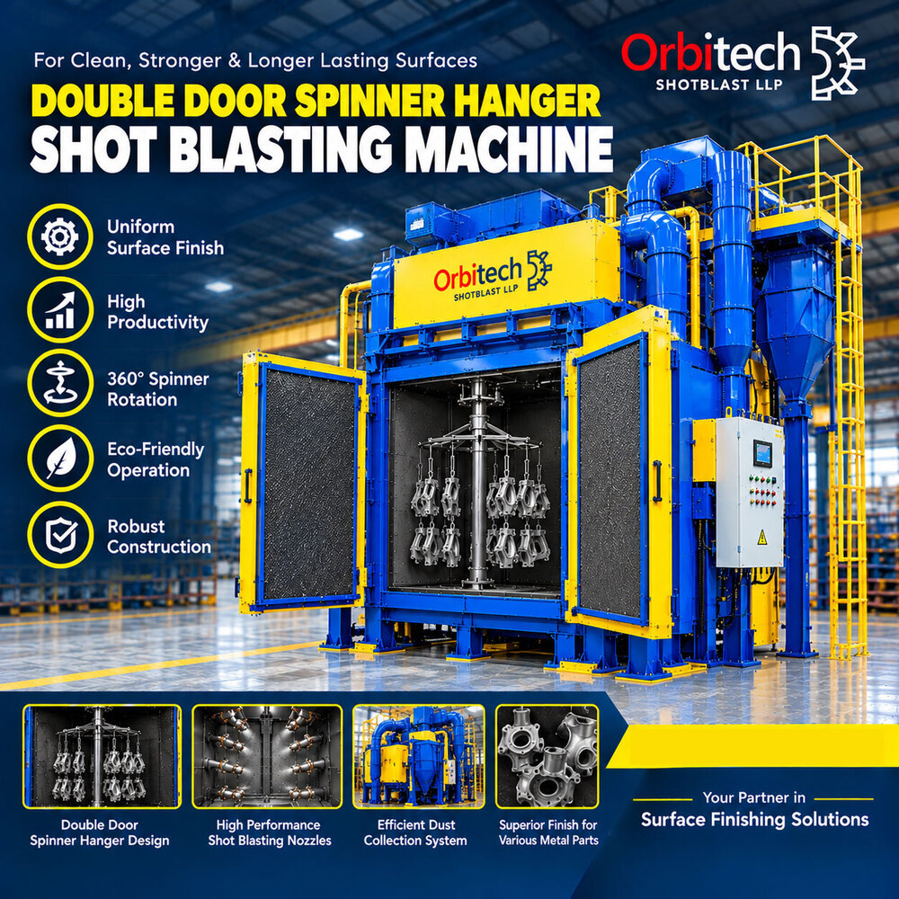 Double Door Spinner Hanger Shot Blasting Machine - 5-10 Ton/Day Capacity, Blue Finish, 220 Volt Usage, Multi-Function Cleaning System