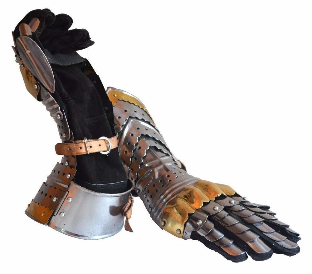 Medieval Articulated Gauntlets With Brass Accents