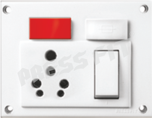 White Pressfit Gold 5-In-1 6/16 Amp. Indian Switch Socket Combined