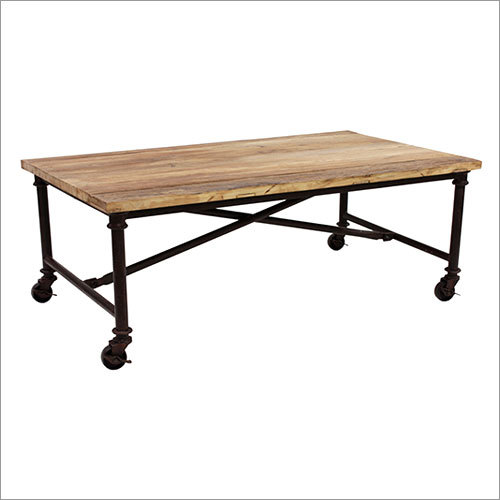 Wood Metal Table With Wheels By JODHPUR ART & CRAFTS