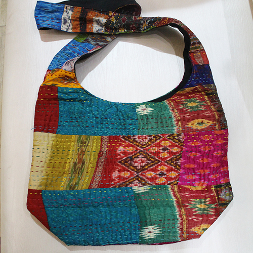Indian Handmade Vintage Kantha Old Cotton Fabric Patchwork Handbag - 100% Cotton, 13x15 Inches, Multi Color | Decorative Rectangle Shape, Unique Patch Work Design