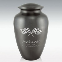 Checkered Flags Classic Brass Cremation Urn Engravable