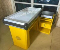Cash Desk Counter - Heavy Duty Powder Coated, 1224 X 1050 X 850 Mm | Spacious Design With Two Shelves, One Lockable Drawer, And Glass Top
