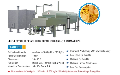 Continuous Frying Line - SS 304 Stainless Steel, 26x15 Ft, 10 HP | Automatic, Low Oil Uptake, Multi-Fuel, High Capacity