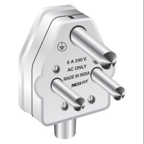 Pressfit Badshah 6 Amp. 3 Pin Plug Top - Polycarbonate, White | Heavy Brass Terminals, Screw-Based Wire Connectors, Noise-Free Operation
