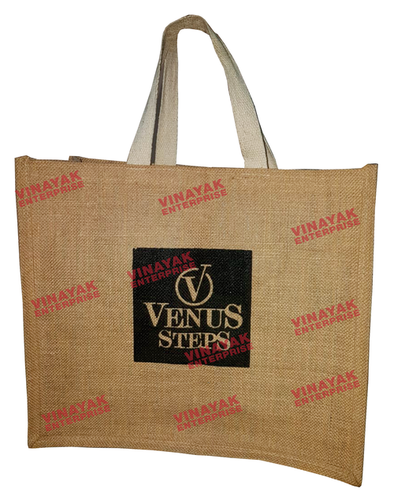 Jute Bag - Brown with Cotton Handle | Custom Logo Non-Waterproof Printed Design for Shopping