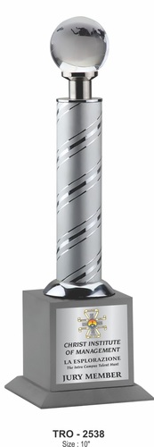 Crystal Top Trophy - Metal Silver Finish | Ideal for Office, College, School, and Event Recognition