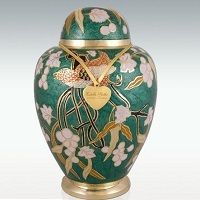 Large Alpine Bird & Flowers Brass Cremation Urn