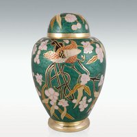 Large Alpine Bird & Flowers Brass Cremation Urn
