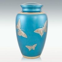 Large Blue Butterfly Brass Cremation Urn Engravable