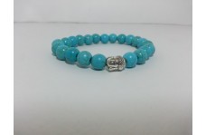 8mm Turquoise Smooth Round Beads Bracelet with Buddha Head