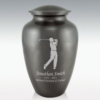 Male Golfer Silhouette Classic Brass Cremation Urn Engravable
