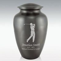 Male Golfer Silhouette Classic Brass Cremation Urn Engravable