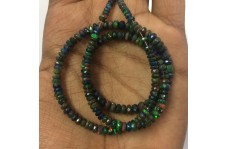 Black Ethiopian Opal Faceted Rondelle Beads 16 inches Strand