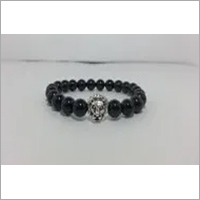 Lion Head Bracelet with Natural Black Onyx Beads