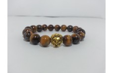 Lion Head Bracelet with Natural Tiger Eye Beads