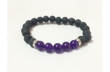Natural Amethyst Bracelet with Lava Beads