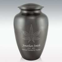 Marijuana Leaf Classic Brass Cremation Urn Engravable