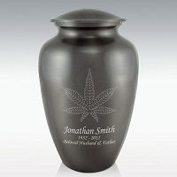 Marijuana Leaf Classic Brass Cremation Urn Engravable