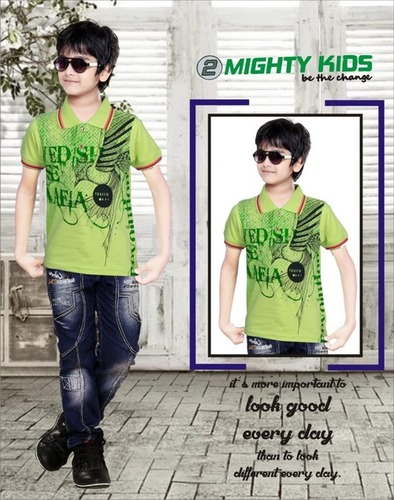 Half Sleeves Collar Neck Printed Kids T Shirt For Daily Wear