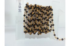 Natural Black Spinel Rondelle Beads Gold Plated Rosary Chain 3-4mm