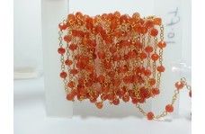 Orange Natural Carnelian Faceted Rondelle Beads Gold Plated Rosary Chain 3.5-4.5Mm