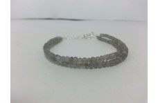 Natural Gray Moonstone Faceted Rondelle Beads Bracelet with Silver Clasp